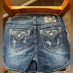 Miss Me Blue Jean Shorts with Silver Accents